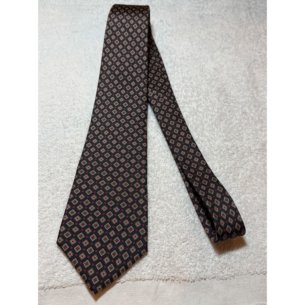 Mario Valentino Silk Tie Geometric Diamond Pattern Red Gold Blue Made in USA